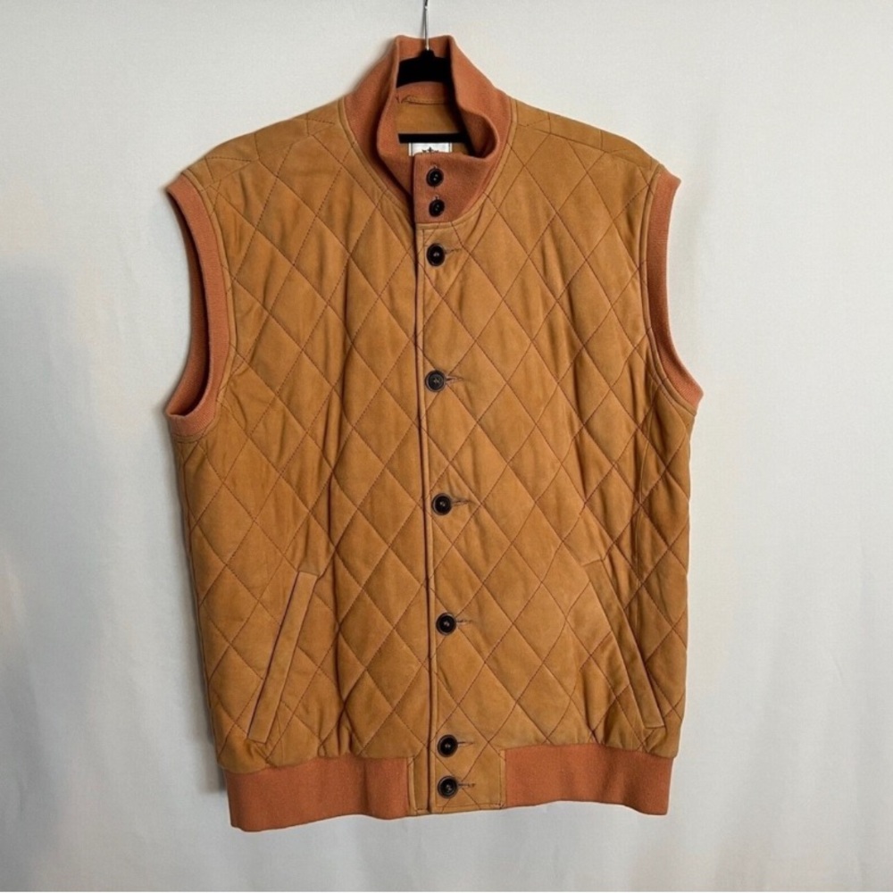 Peter Millar Lamb Leather Burnt Orange Essex Quilted
Full Zip Vest Jacket Size M